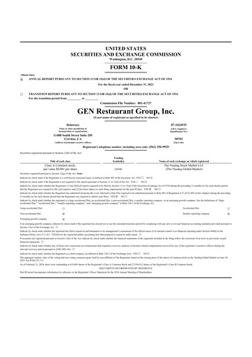 Thumbnail GEN Restaurant Group 10-K Annual Report 2023