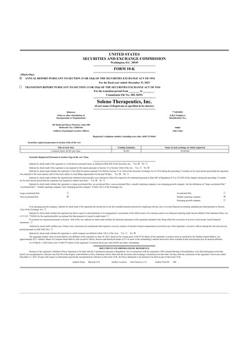 Vorschaubild Soleno Therapeutics 10-K Jahresbericht 2023