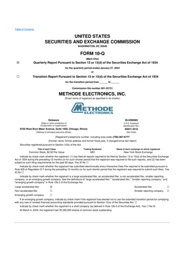 Thumbnail Methode Electronics
 10-Q Quarterly Report FY2024 