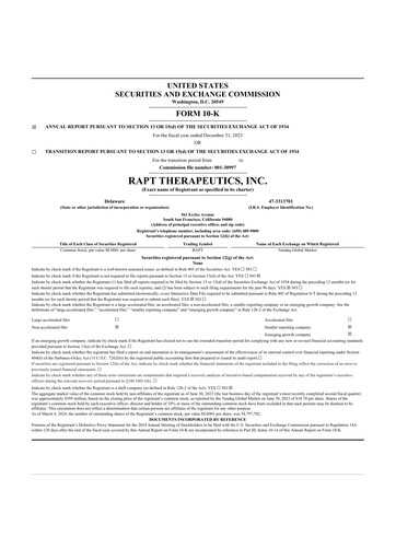 Thumbnail RAPT Therapeutics 10-K Annual Report 2023