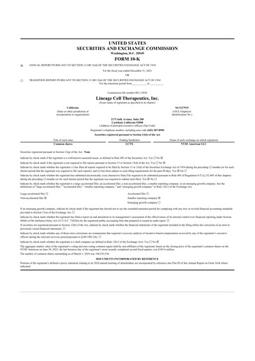 Vorschaubild Lineage Cell Therapeutics
 10-K Jahresbericht 2023