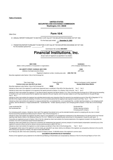 Thumbnail Financial Institutions 10-K Annual Report 
