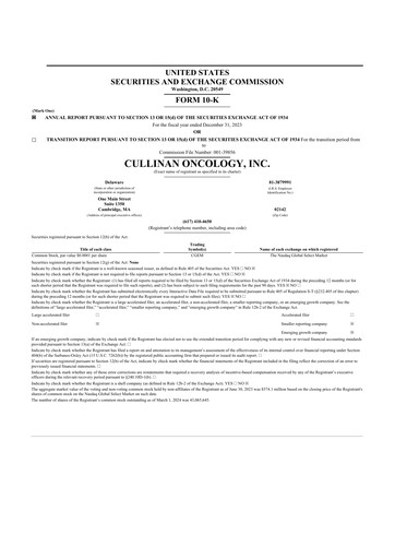Thumbnail Cullinan Therapeutics 10-K Annual Report 2023
