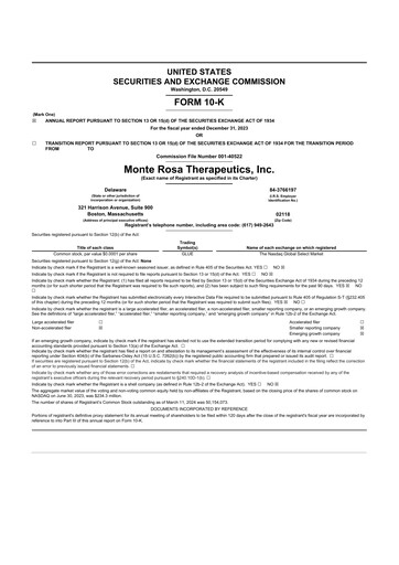 Vorschaubild Monte Rosa Therapeutics 10-K Jahresbericht 2023