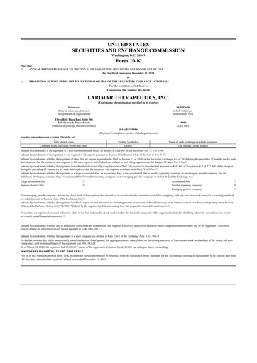 Thumbnail Larimar Therapeutics 10-K Annual Report 2023