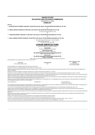 Thumbnail Lithium Americas 20-F Annual Report 2023