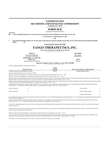 Thumbnail Tango Therapeutics 10-K Annual Report 2023