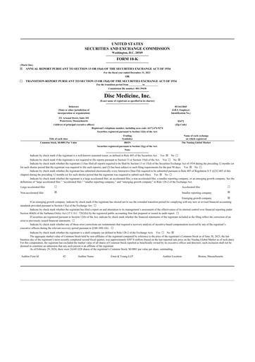 Thumbnail Disc Medicine 10-K Annual Report 2023