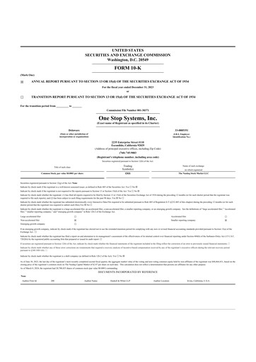 Thumbnail One Stop Systems 10-K Annual Report 2023