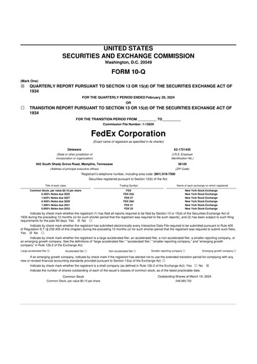 Thumbnail FedEx 10-Q Quarterly Report FY2024 