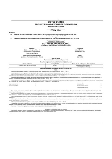 Thumbnail Sutro Biopharma 10-K Annual Report 2023