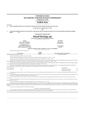 Thumbnail Mural Oncology 10-K Annual Report 2023