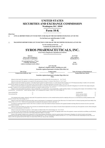 Thumbnail Syros Pharmaceuticals
 10-K Annual Report 2023