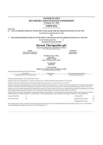 Thumbnail Iterum Therapeutics 10-K Annual Report 2023