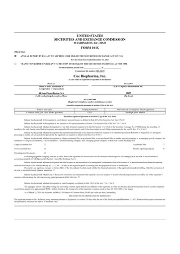 Thumbnail Cue Biopharma 10-K Annual Report 2023