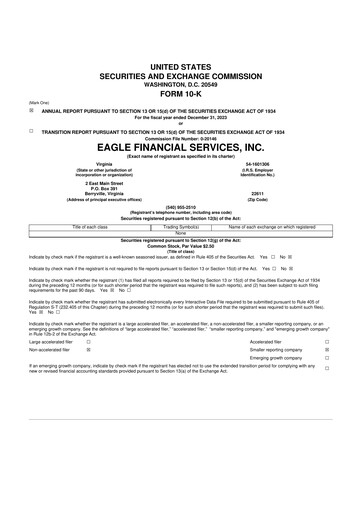 Thumbnail Eagle Financial Services 10-K Annual Report 2023