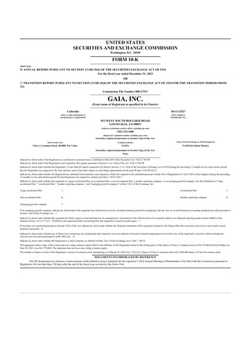 Thumbnail Gaia 10-K Annual Report 2023