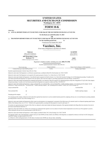 Miniature Vaccinex 10-K Rapport annuel 2023