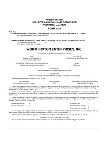 Miniature Worthington Enterprises 10-Q Rapport trimestriel 2024 