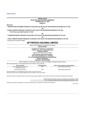 Thumbnail UP Fintech (Tiger Brokers) 20-F Annual Report 2023