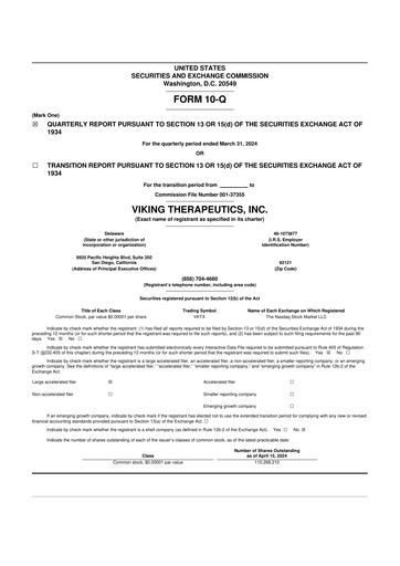 Vorschaubild Viking Therapeutics
 10-Q Quartalsbericht 2024 