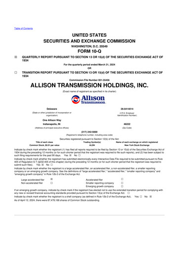 Thumbnail Allison Transmission
 10-Q Quarterly Report FY2024 