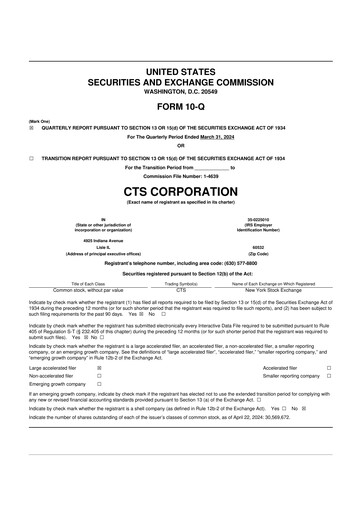 Miniature CTS Corporation 10-Q Rapport trimestriel 2024 