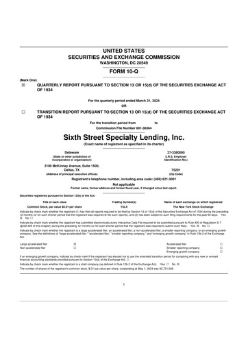 Thumbnail Sixth Street Specialty Lending 10-Q Quarterly Report FY2024 