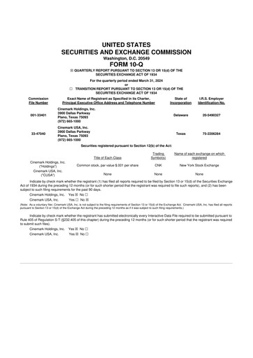 Thumbnail Cinemark Theatres
 10-Q Quarterly Report FY 