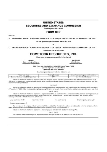 Thumbnail Comstock Resources 10-Q Quarterly Report FY2024 