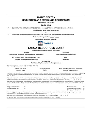 Thumbnail Targa Resources
 10-Q Quarterly Report FY2024 