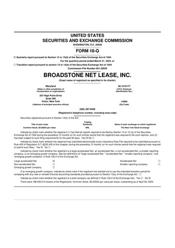 Thumbnail Broadstone Net Lease 10-Q Quarterly Report FY2024 