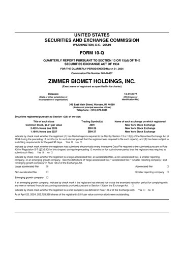 Thumbnail Zimmer Biomet 10-Q Quarterly Report FY2024 