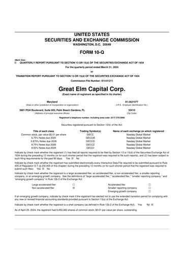 Vorschaubild Great Elm Capital
 10-Q Quartalsbericht  
