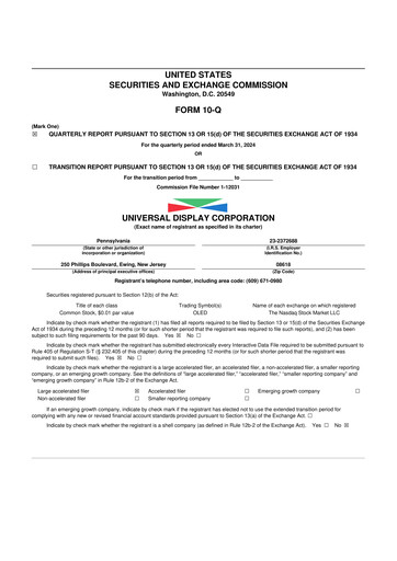 Vorschaubild Universal Display Corporation
 10-Q Quartalsbericht 2024 