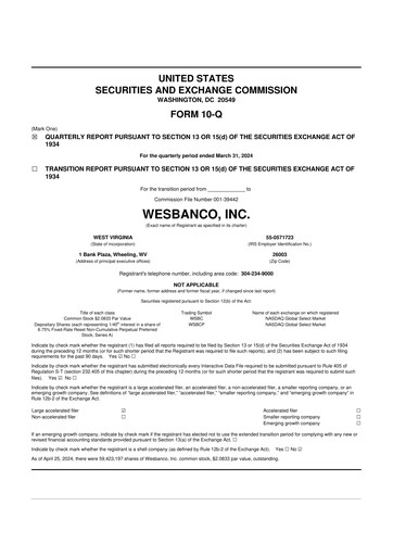 Thumbnail WesBanco 10-Q Quarterly Report FY 