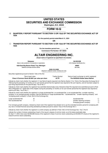 Thumbnail Altair Engineering
 10-Q Quarterly Report FY2024 