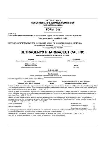 Miniature Ultragenyx Pharmaceutical 10-Q Rapport trimestriel 2024 