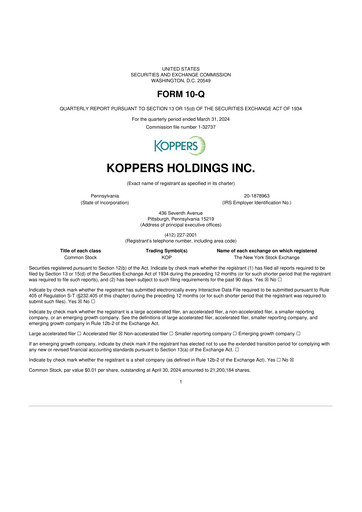 Vorschaubild Koppers Holdings 10-Q Quartalsbericht 2024 
