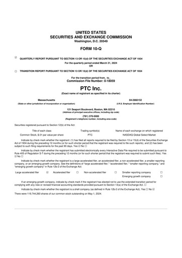 Thumbnail PTC 10-Q Quarterly Report FY2024 