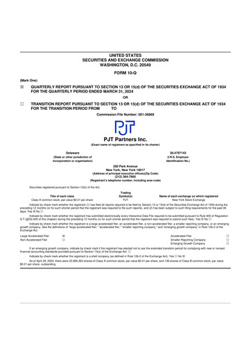 Thumbnail PJT Partners
 10-Q Quarterly Report FY2024 