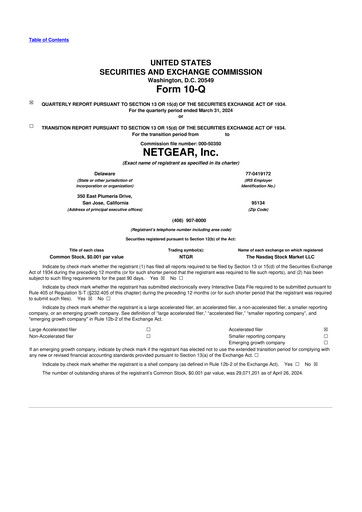 Thumbnail NETGEAR 10-Q Quarterly Report FY 