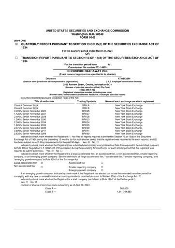 Thumbnail Berkshire Hathaway  10-Q Quarterly Report FY2024 