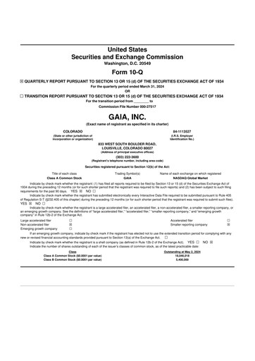 Thumbnail Gaia 10-Q Quarterly Report FY 