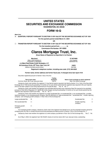 Miniature Claros Mortgage Trust 10-Q Rapport trimestriel 2024 