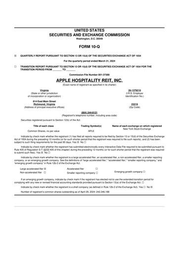 Vorschaubild Apple Hospitality REIT
 10-Q Quartalsbericht 2024 