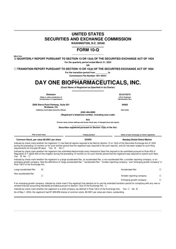 Thumbnail Day One Biopharmaceuticals 10-Q Quarterly Report FY2024 