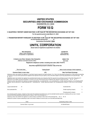 Miniature Unitil Corporation
 10-Q Rapport trimestriel 2024 