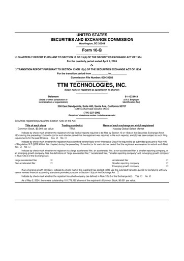 Thumbnail TTM Technologies
 10-Q Quarterly Report FY2024 
