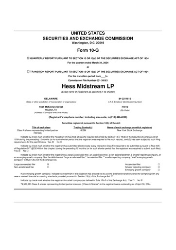 Thumbnail Hess Midstream 10-Q Quarterly Report FY2024 